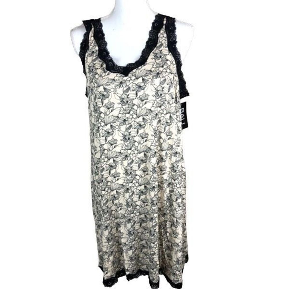 Bali M Stretchy Floral Lace Trim Rayon Blend Cream Ivory Dress